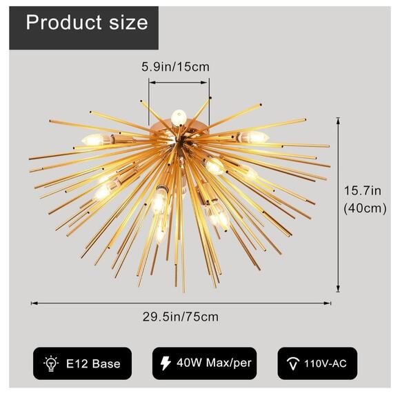 Gold Sputnik 12-Light Firework Ceiling Light Fixture - Picture 10 of 10